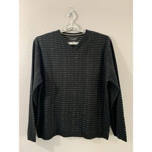 Cezani Men's Wool Blend Black Striped‎  V-Neck Pullover Sweater Size XL EUC